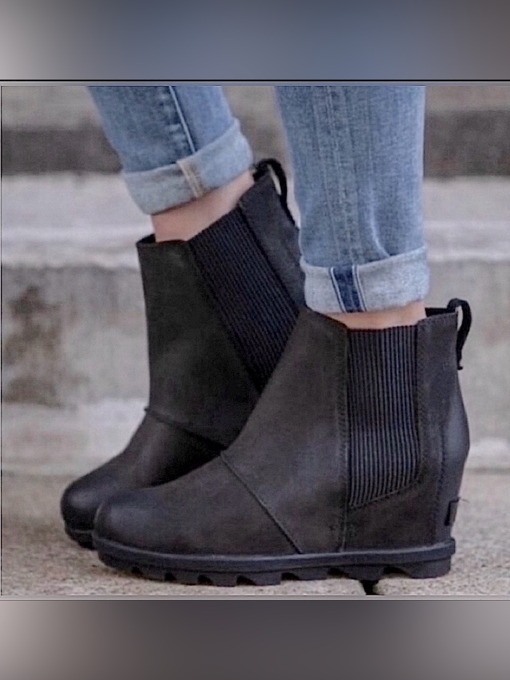 Sorel Joan of Arctic Wedge II Chelsea Waterproof Boots Leather Black Slip On 6.5